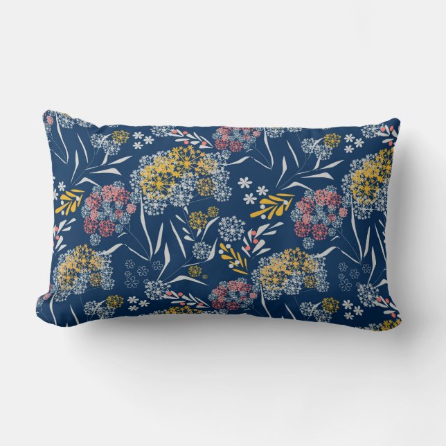 Seamless cute small flowers floral pattern navy vi lumbar cushion (Front)