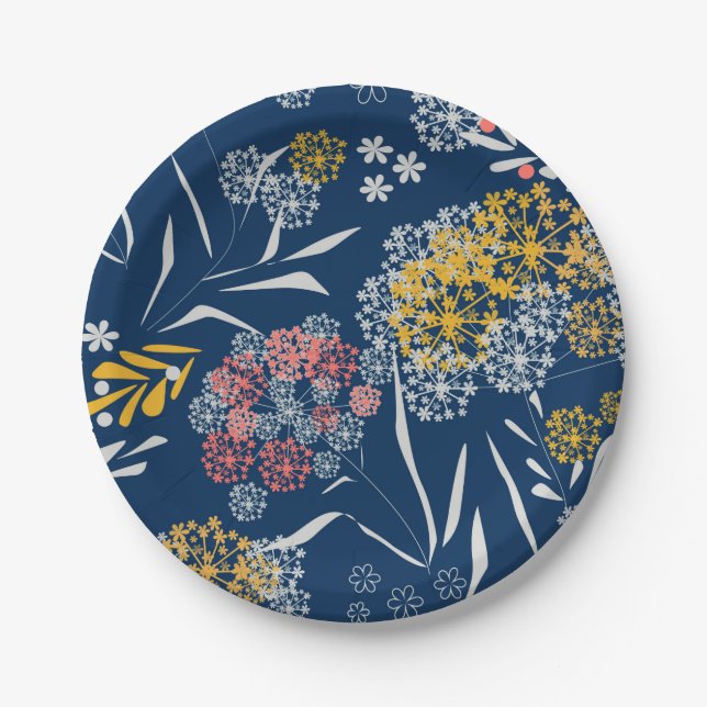Seamless cute small flowers floral pattern navy vi paper plate (Front)