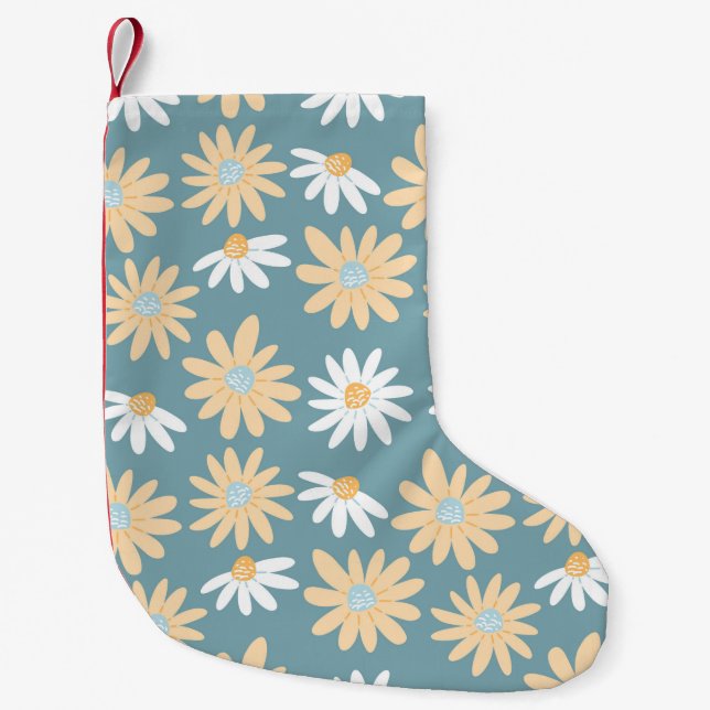 Seamless daisies pattern in small naive wild flowe christmas stocking (Front)