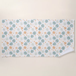Seamless Daisy Flower In Blue, Orange, and Yellow Beach Towel