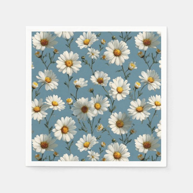 Seamless Daisy Flower Pattern on Blue Napkin (Front)