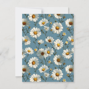 Seamless Daisy Flower Pattern on Blue Postcard