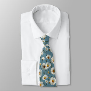 Seamless Daisy Flower Pattern on Blue Tie