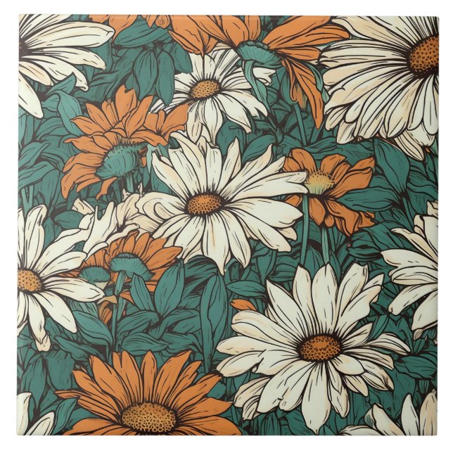 Seamless daisy pattern pretty floral tile (Front)