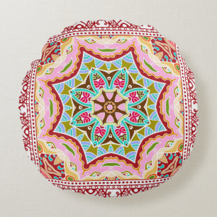 Seamless damask with colorful patchwork. Vintage m Round Cushion