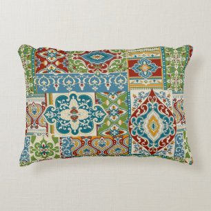 Seamless damask with colourful patchwork. Vintage Decorative Cushion