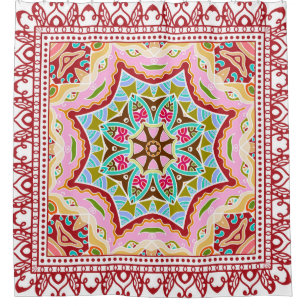 Seamless damask with colourful patchwork. Vintage Shower Curtain