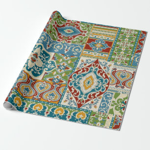 Seamless damask with colourful patchwork. Vintage  Wrapping Paper