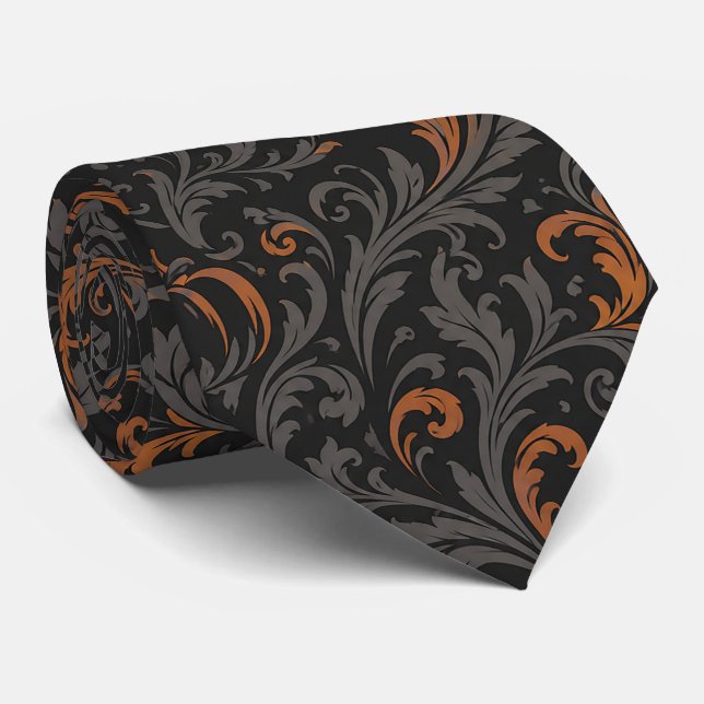 Seamless Dark Baroque Pumpkin Pattern | Black  Tie (Rolled)