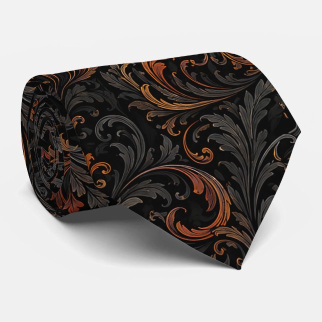 Seamless Dark Baroque Pumpkin Pattern | Black  Tie (Rolled)
