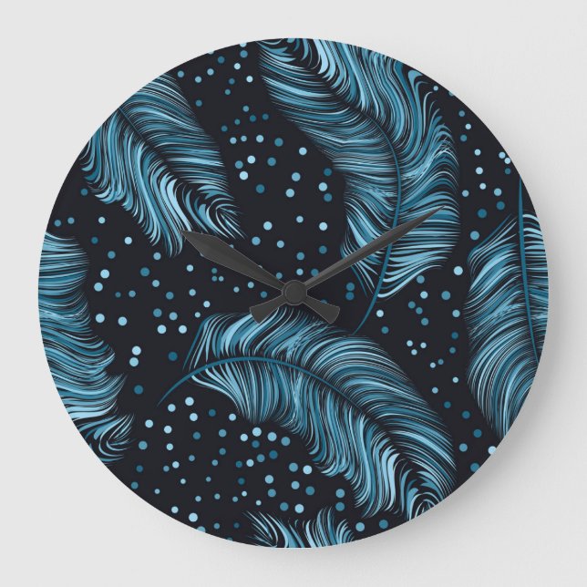 Seamless dark feather texture, abstract vintage. large clock (Front)