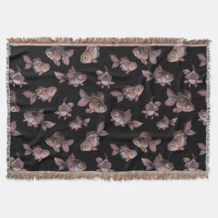 Seamless dark pattern with fish throw blanket