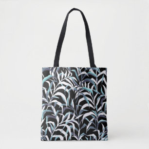 Seamless dark pattern with white leaves tote bag