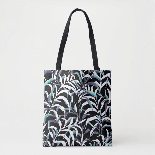 Seamless dark pattern with white leaves tote bag (Front)