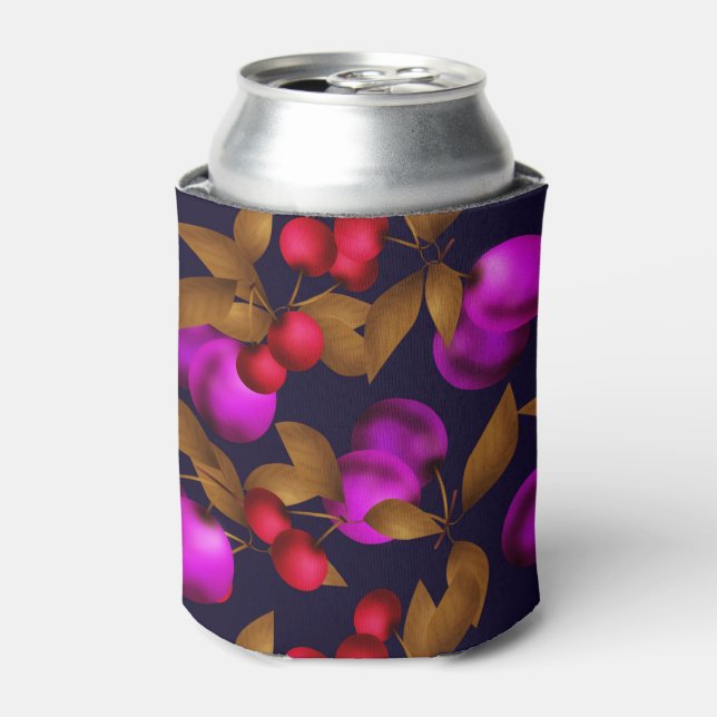 Seamless dark plum fruits purple berries cherry pa can cooler (Can Front)