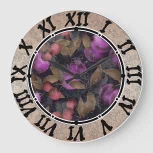 Seamless dark plum fruits purple berries cherry pa large clock