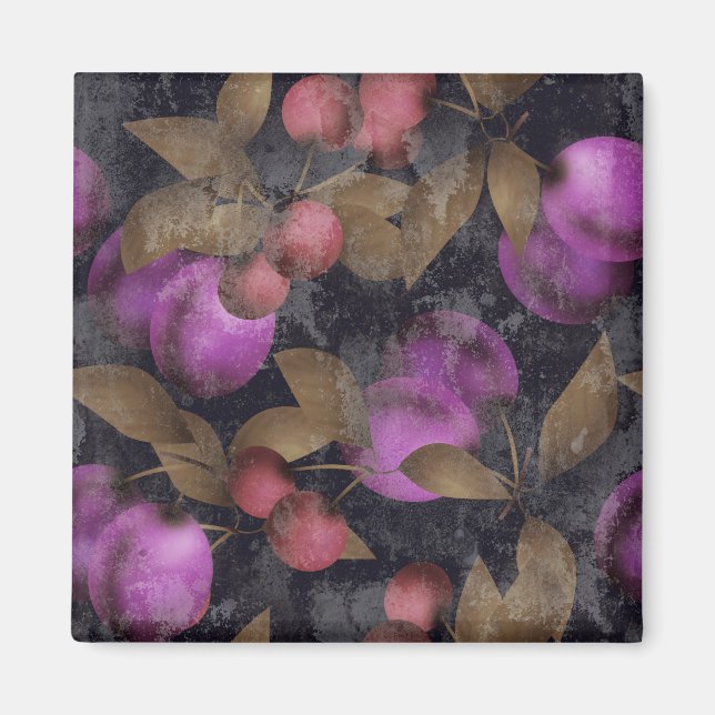 Seamless dark plum fruits purple berries cherry pa magnet (Front)