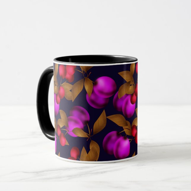 Seamless dark plum fruits purple berries cherry pa mug (Front Left)