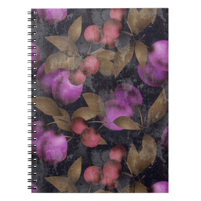 Seamless dark plum fruits purple berries cherry pa notebook (Front)