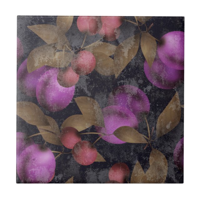 Seamless dark plum fruits purple berries cherry pa tile (Front)