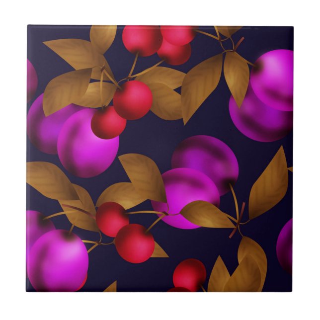 Seamless dark plum fruits purple berries cherry pa tile (Front)