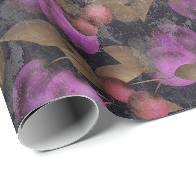 Seamless dark plum fruits purple berries cherry pa wrapping paper (Roll Corner)