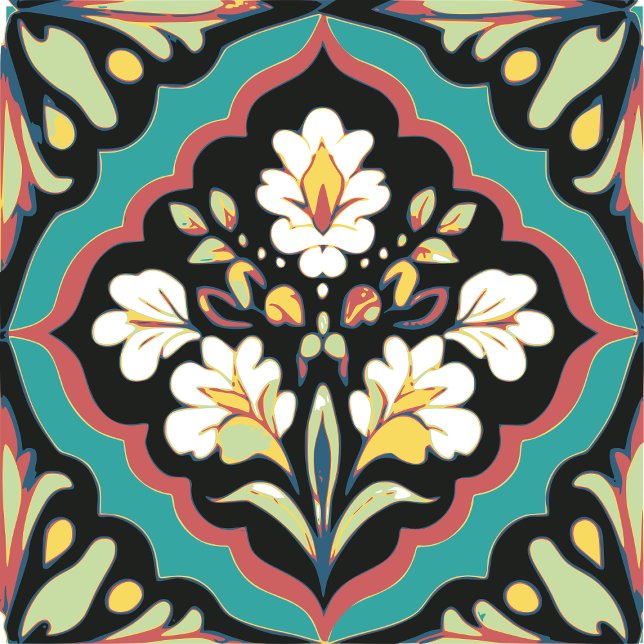 Seamless Decorative Floral Teal Black Folk Art Tile (Creator Uploaded)