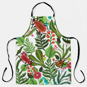 Seamless decorative pattern with plants and insect apron