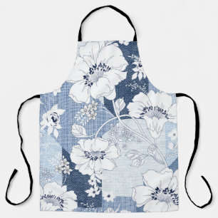 seamless denim patchwork on flower apron