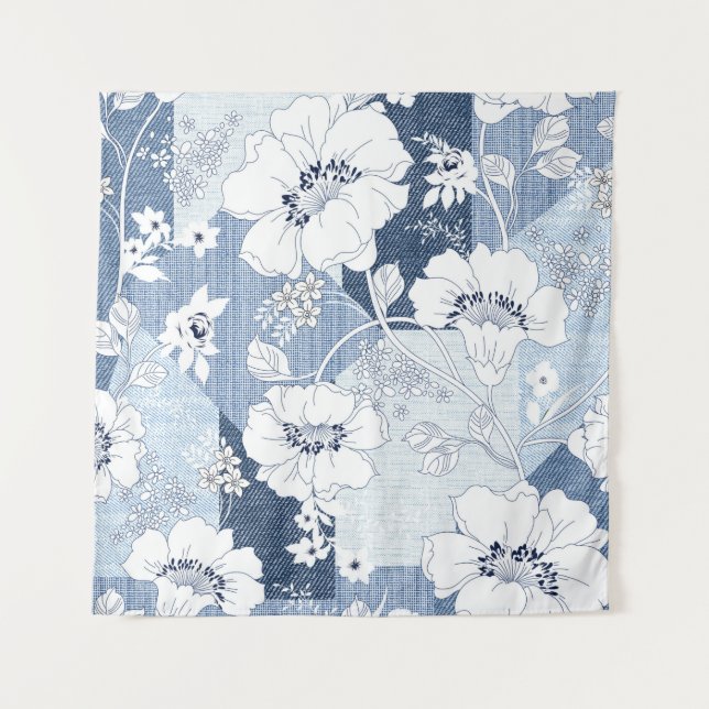seamless denim patchwork on flower tapestry (Front)
