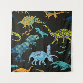 Seamless Dino pattern. Original design with t-rex, Tapestry