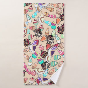 Seamless doodle cake pattern pattern. Hand drawn b Bath Towel