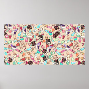 Seamless doodle cake pattern pattern. Hand drawn b Poster