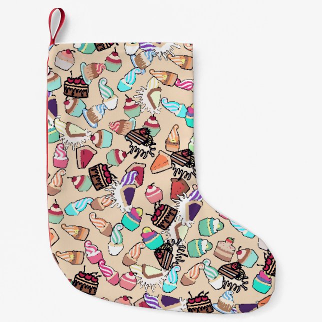 Seamless doodle cake pattern pattern. Hand drawn b Small Christmas Stocking (Front)