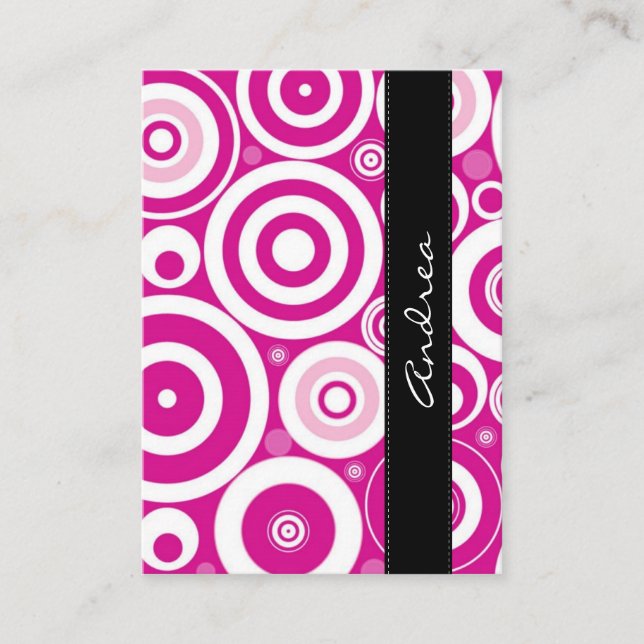 Seamless Dots, Spots, Circles - Pink White Business Card (Front)