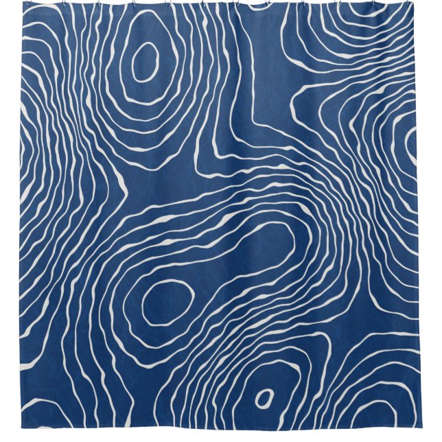 Seamless earth line topographic map organic patter shower curtain (Front)