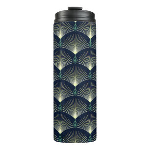 Seamless elegant geometric pattern. Blue Art Deco. Thermal Tumbler