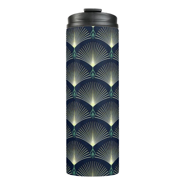 Seamless elegant geometric pattern. Blue Art Deco. Thermal Tumbler (Front)