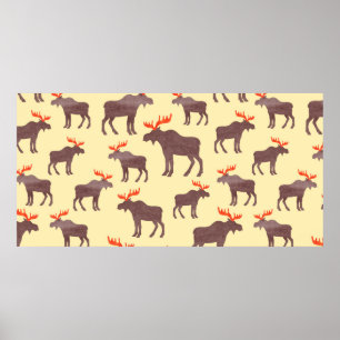 Seamless elk pattern. Vintage watercolor moose sil Poster