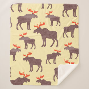 Seamless elk pattern. Vintage watercolor moose sil Sherpa Blanket