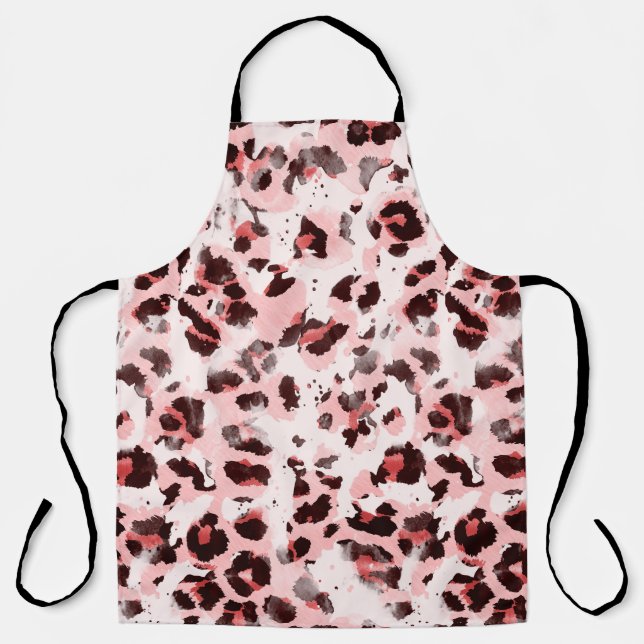 Seamless Endless Hand Drawn Watercolor Leopard Ani Apron (Front)