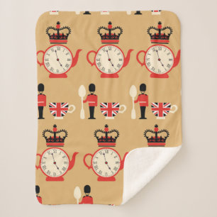 seamless english tea time pattern sherpa blanket