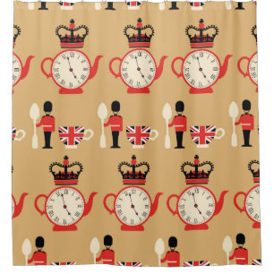seamless english tea time pattern shower curtain