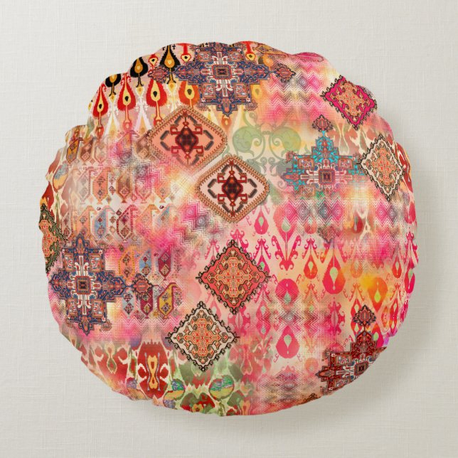 Seamless Ethnic beautiful pattern on Abstract digi Round Cushion (Front)