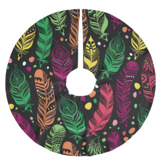 Seamless ethnic feathers, vibrant pattern. brushed polyester tree skirt