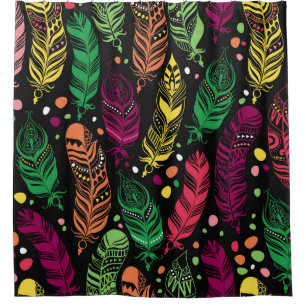 Seamless ethnic feathers, vibrant pattern. shower curtain