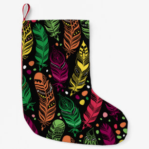 Seamless ethnic feathers, vibrant pattern. small christmas stocking