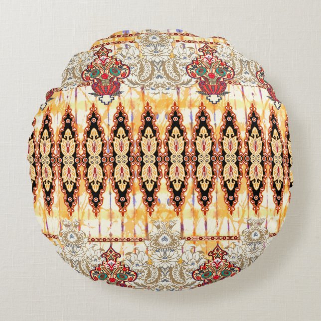 Seamless ethnic mughal floral pattern round cushion (Front)