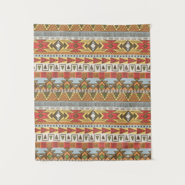 Seamless ethnic pattern in bright colours tapestry (Front)
