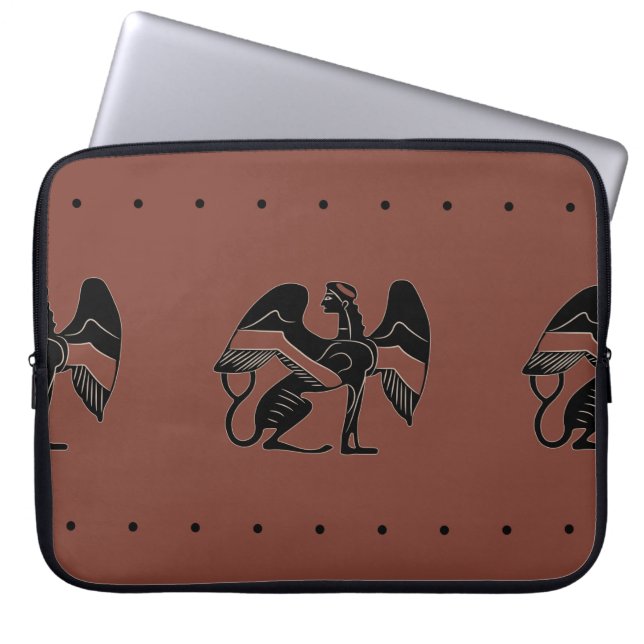 Seamless ethnic pattern with fantastic winged sphi laptop sleeve (Front)